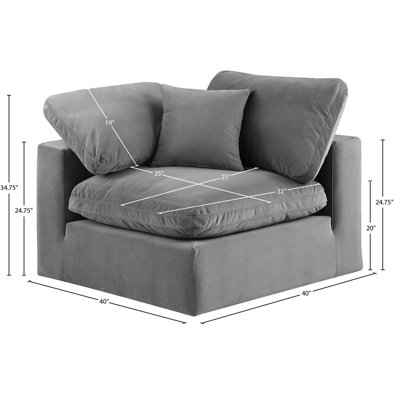 Meridian Furniture Comfy Grey Velvet Corner Chair