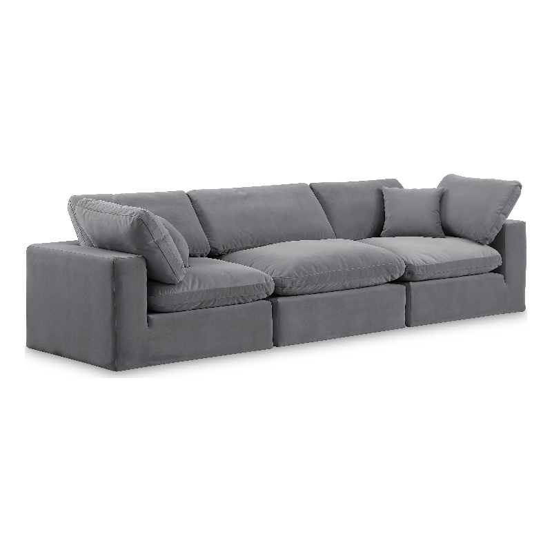 Meridian Furniture Comfy Grey Velvet 3-Pc. Modular Sofa