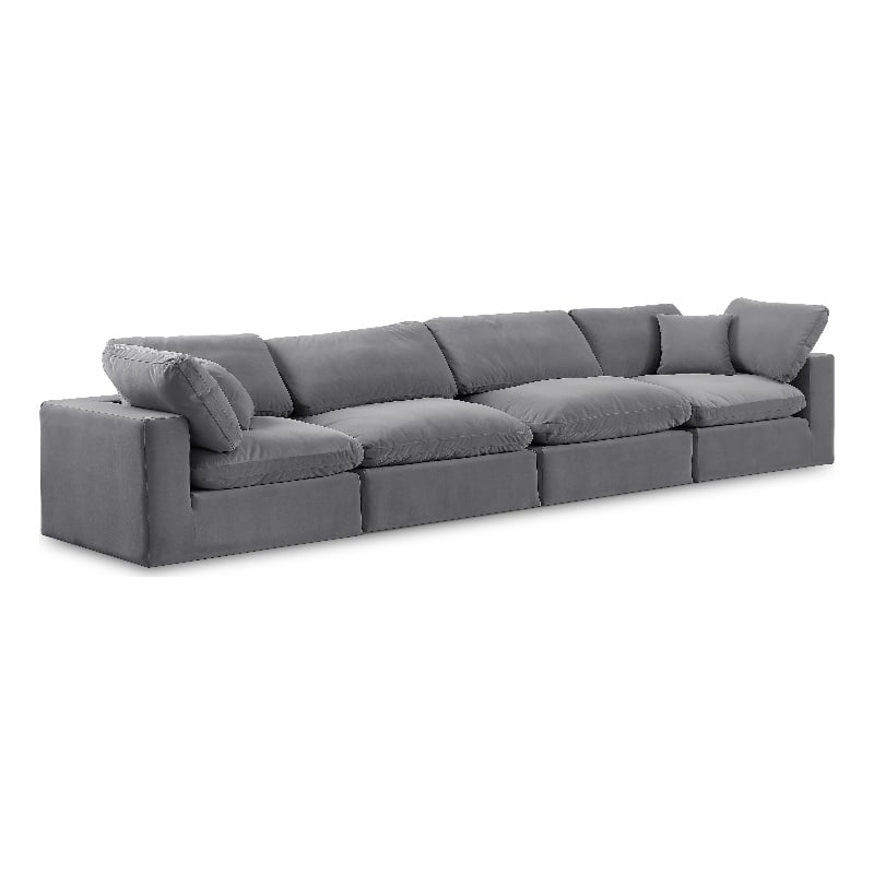 Meridian Furniture Comfy Grey Velvet 4-Pc. Modular Sofa