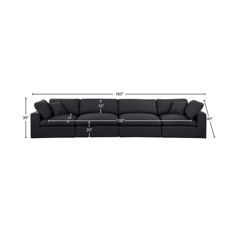 Meridian Furniture Comfy Black Linen Textured Fabric 4-Pc. Modular Sofa