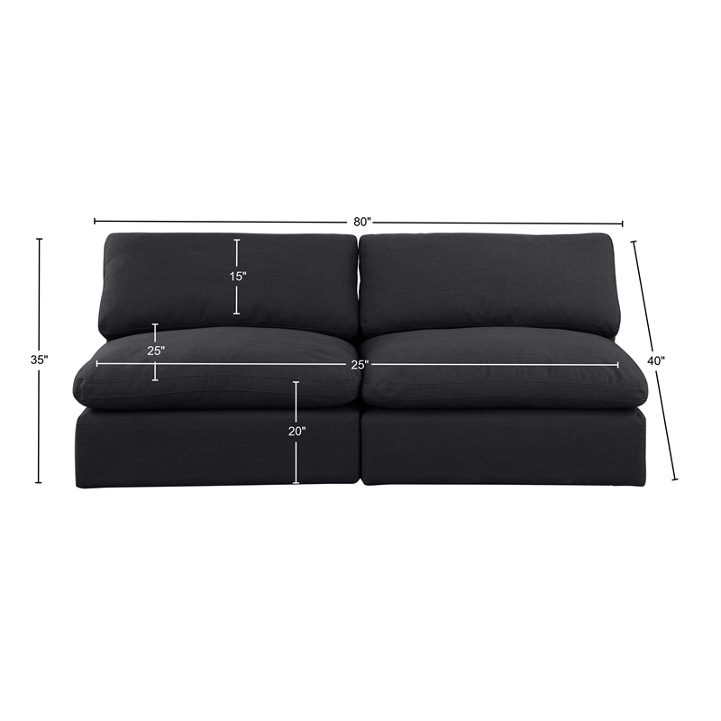 Meridian Furniture Comfy Black Linen Textured Fabric 2-Pc. Modular Sofa