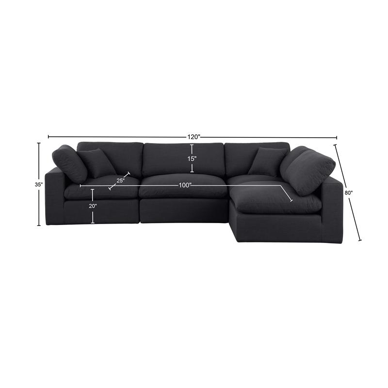 Meridian Furniture Comfy Black Linen Textured Fabric 4-Pc. Modular Sectional