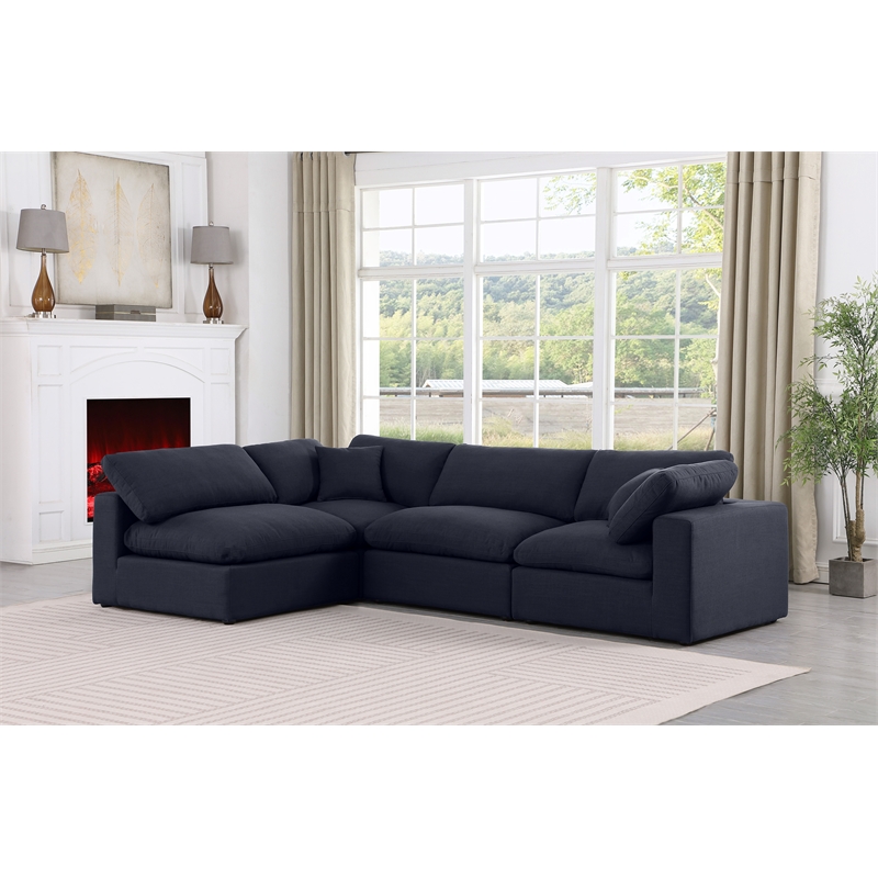 Meridian Furniture Comfy Black Linen Textured Fabric 4-Pc. Modular Sectional