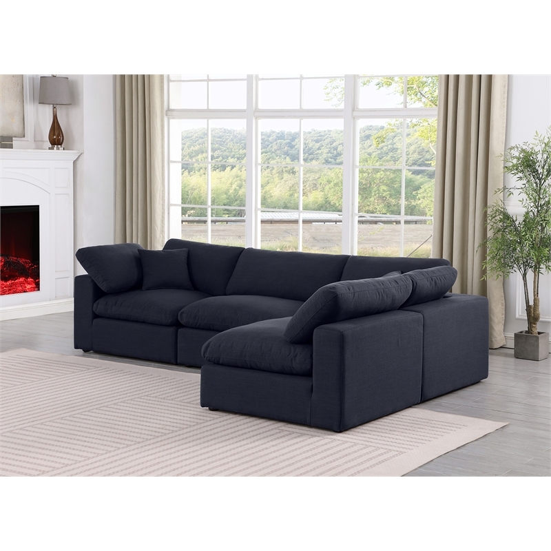 Meridian Furniture Comfy Black Linen Textured Fabric 4-Pc. Modular Sectional
