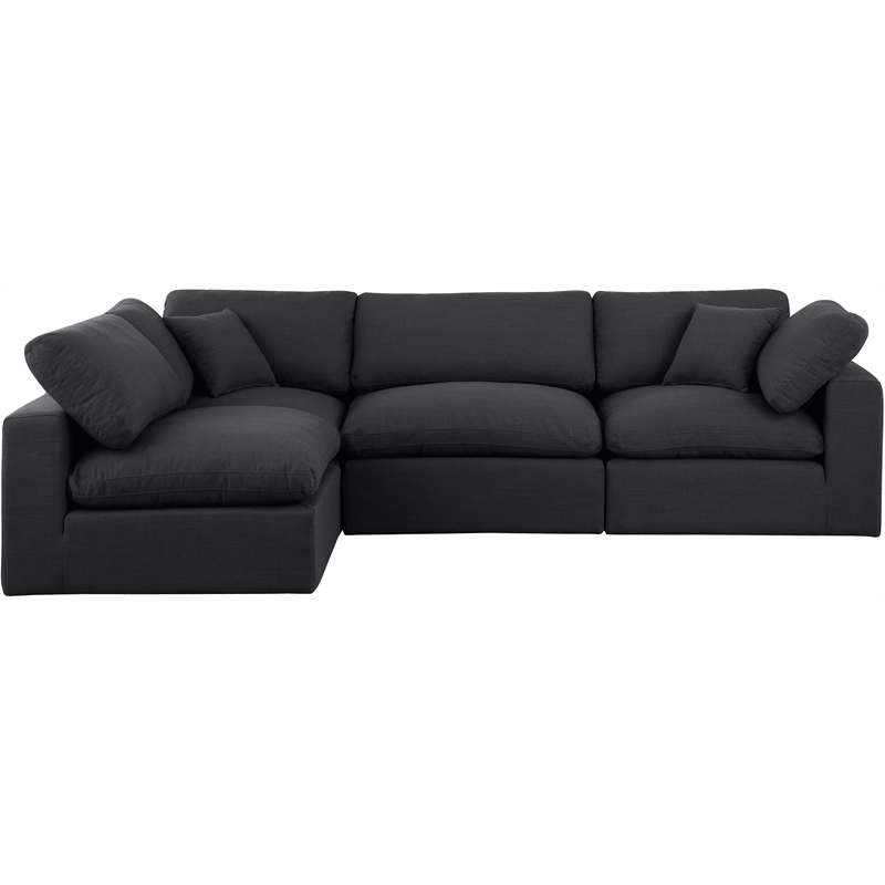 Meridian Furniture Comfy Black Linen Textured Fabric 4-Pc. Modular Sectional
