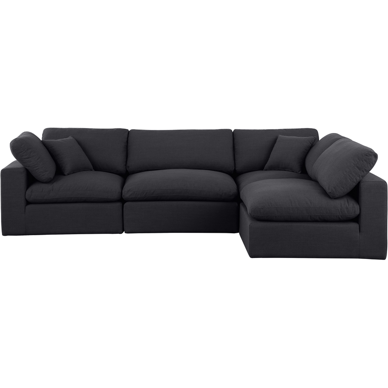 Meridian Furniture Comfy Black Linen Textured Fabric 4-Pc. Modular Sectional