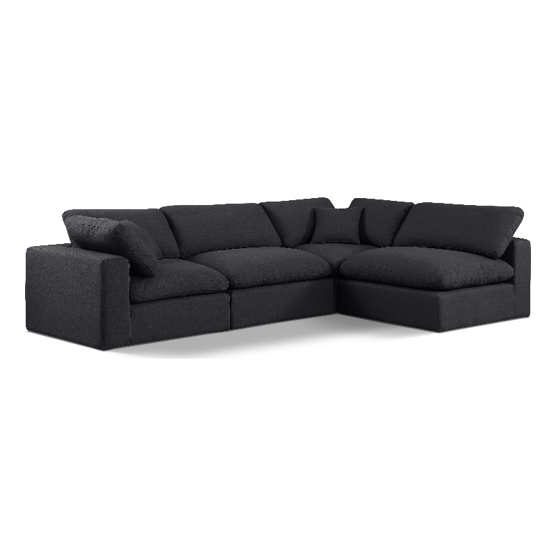 Meridian Furniture Comfy Black Linen Textured Fabric 4-Pc. Modular Sectional