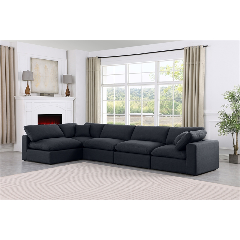Meridian Furniture Comfy Black Linen Textured Fabric 5-Pc. Modular Sectional
