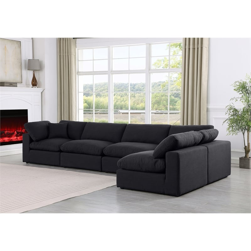 Meridian Furniture Comfy Black Linen Textured Fabric 5-Pc. Modular Sectional