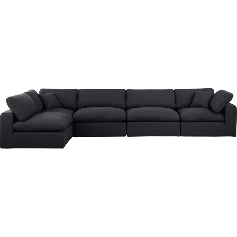 Meridian Furniture Comfy Black Linen Textured Fabric 5-Pc. Modular Sectional