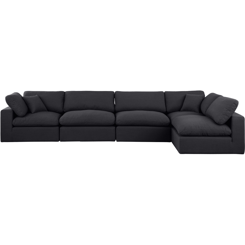 Meridian Furniture Comfy Black Linen Textured Fabric 5-Pc. Modular Sectional