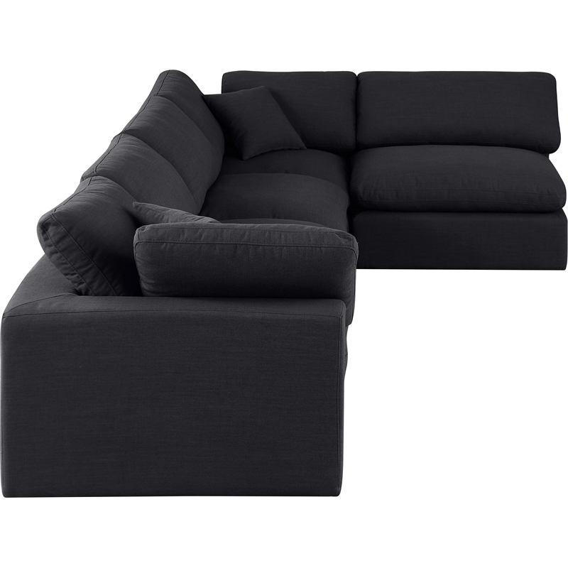 Meridian Furniture Comfy Black Linen Textured Fabric 5-Pc. Modular Sectional