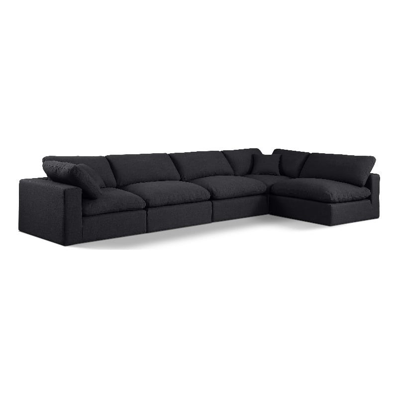 Meridian Furniture Comfy Black Linen Textured Fabric 5-Pc. Modular Sectional