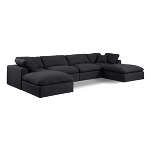 Meridian Furniture Comfy Black Linen Textured Fabric 6-Pc. Modular Sectional