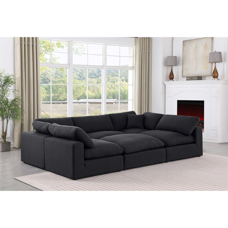 Meridian Furniture Comfy Black Linen Textured Fabric 6-Pc. Modular Sectional