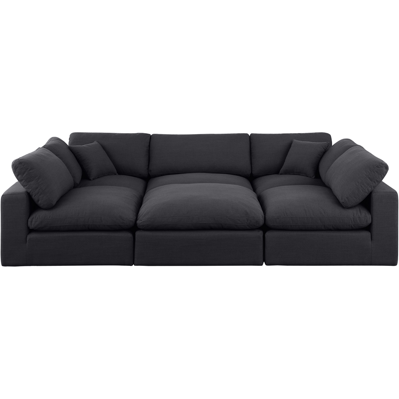 Meridian Furniture Comfy Black Linen Textured Fabric 6-Pc. Modular Sectional