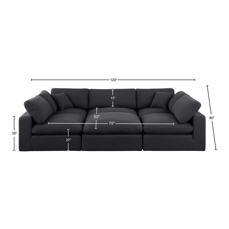 Meridian Furniture Comfy Black Linen Textured Fabric 6-Pc. Modular Sectional