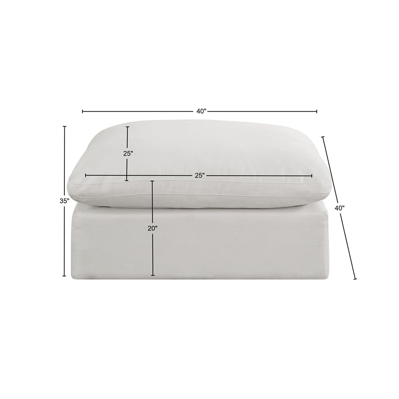 Meridian Furniture Comfy Cream Linen Textured Fabric Ottoman