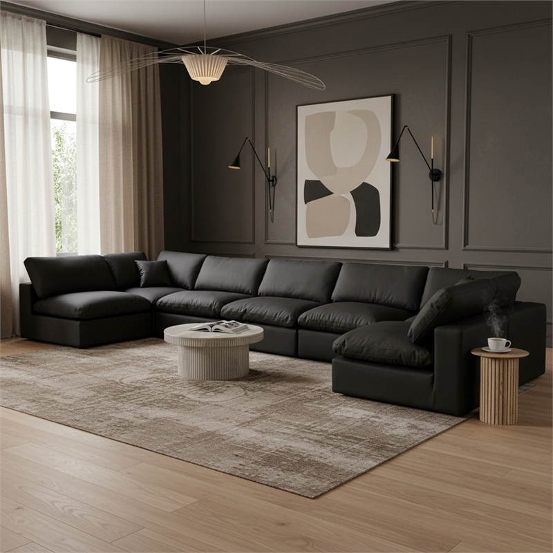 Meridian Furniture Comfy Black Vegan Leather 7-Pc. Modular Sectional