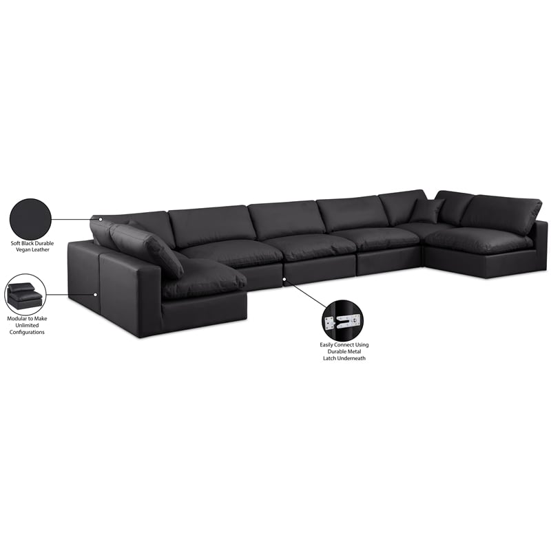 Meridian Furniture Comfy Black Vegan Leather 7-Pc. Modular Sectional