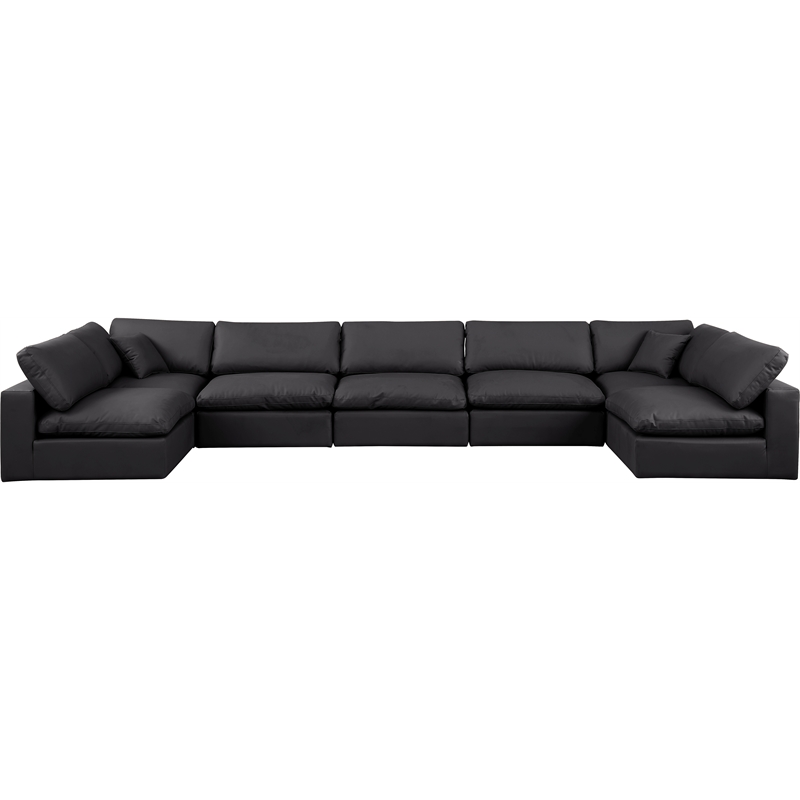 Meridian Furniture Comfy Black Vegan Leather 7-Pc. Modular Sectional