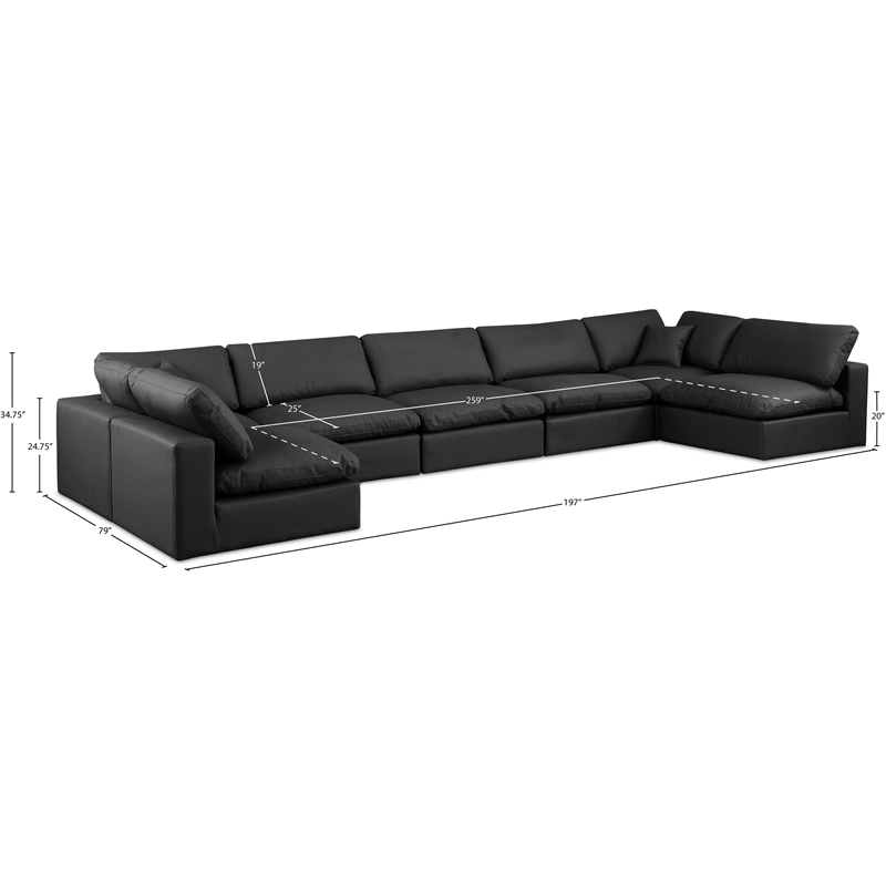 Meridian Furniture Comfy Black Vegan Leather 7-Pc. Modular Sectional