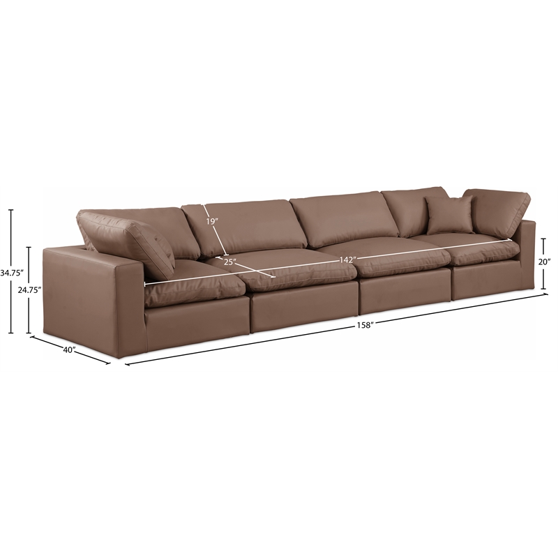 Meridian Furniture Comfy Brown Vegan Leather 4-Pc. Modular Sofa