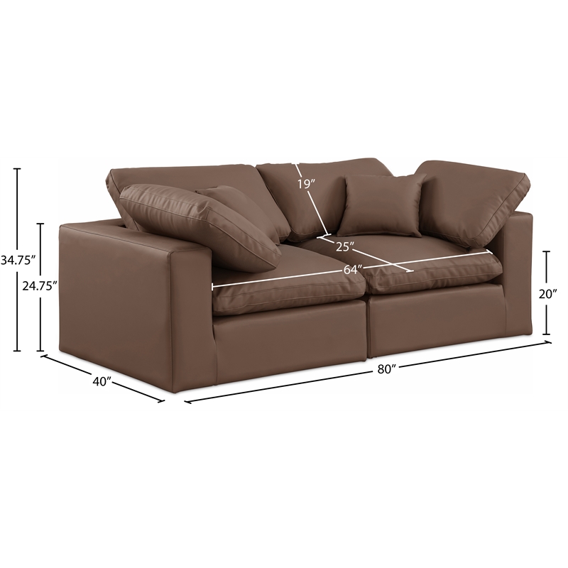 Meridian Furniture Comfy Brown Vegan Leather 2-Pc. Modular Sofa