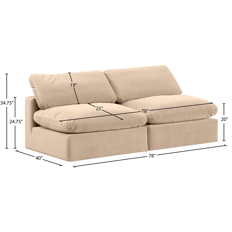 Meridian Furniture Comfy Beige Velvet 2-Pc. Modular Sofa
