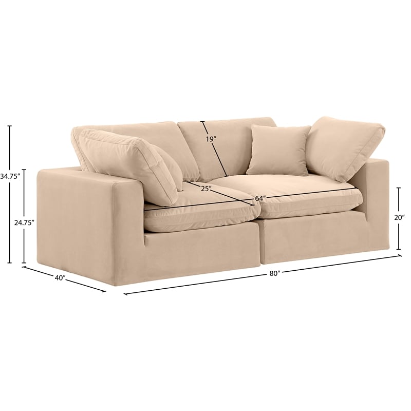 Meridian Furniture Comfy Beige Velvet 2-Pc. Modular Sofa