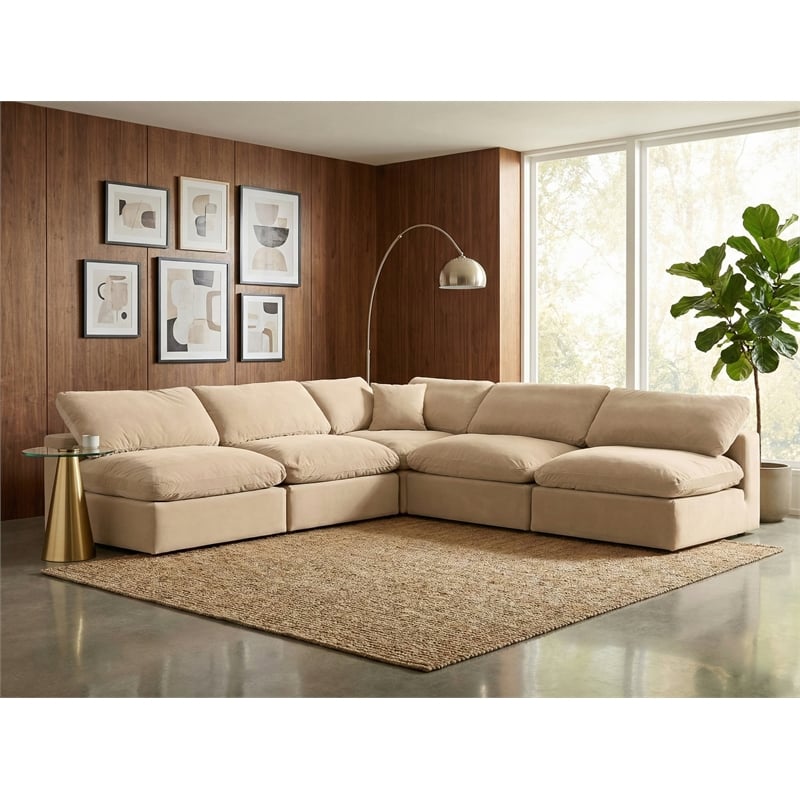 meridian furniture comfy beige velvet 5-pc. modular sectional
