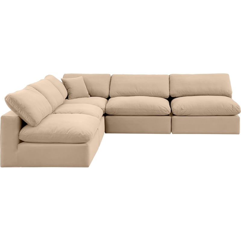 meridian furniture comfy beige velvet 5-pc. modular sectional