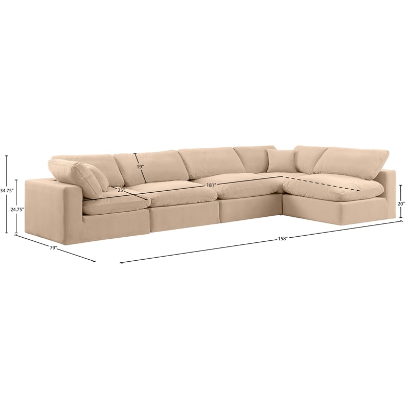 Meridian Furniture Comfy Beige Velvet 5-Pc. Modular Sectional