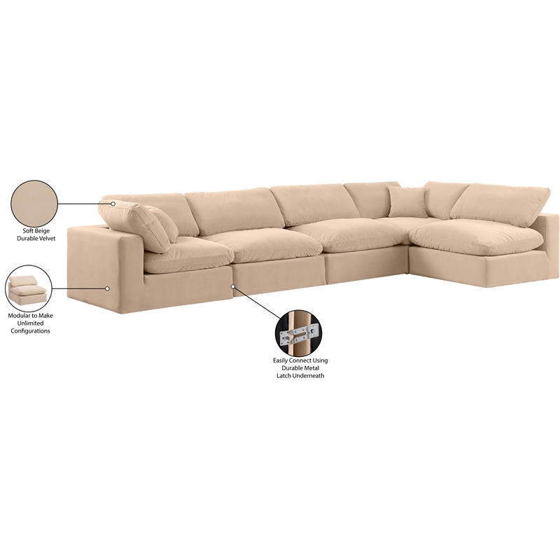 Meridian Furniture Comfy Beige Velvet 5-Pc. Modular Sectional