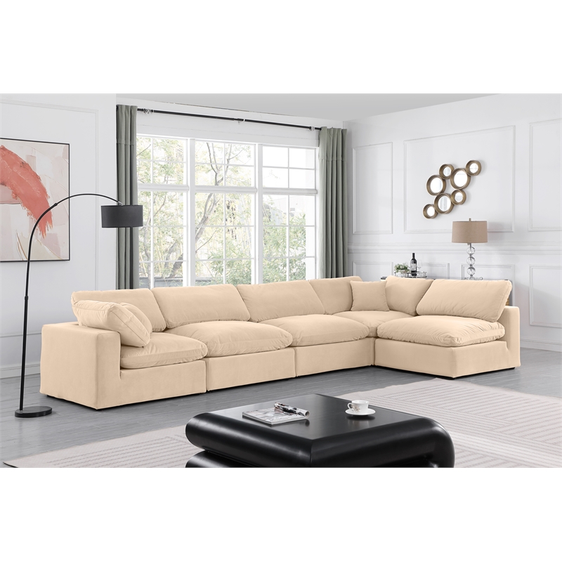 Meridian Furniture Comfy Beige Velvet 5-Pc. Modular Sectional