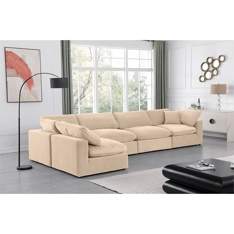 Meridian Furniture Comfy Beige Velvet 5-Pc. Modular Sectional