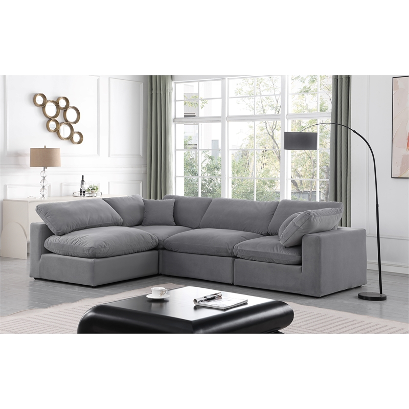 Meridian Furniture Comfy Grey Velvet 4-Pc. Modular Sectional