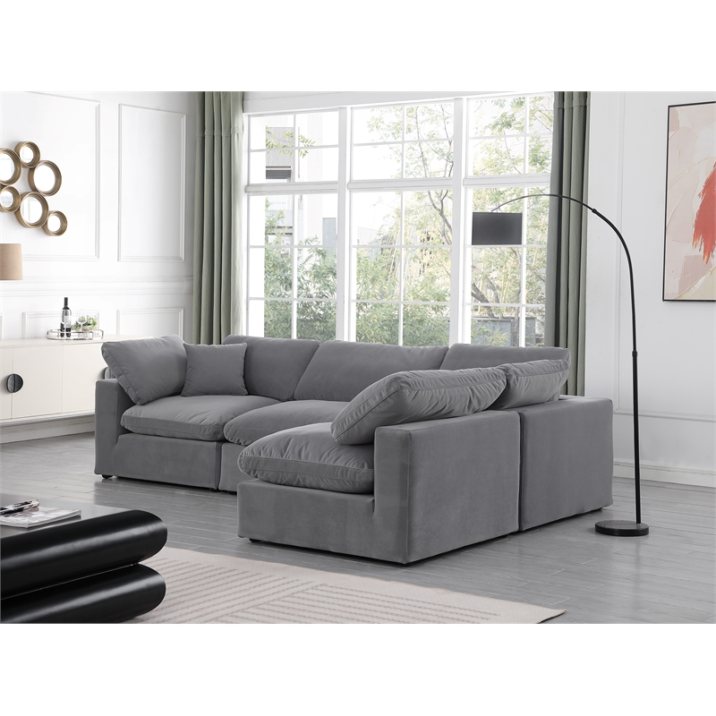Meridian Furniture Comfy Grey Velvet 4-Pc. Modular Sectional
