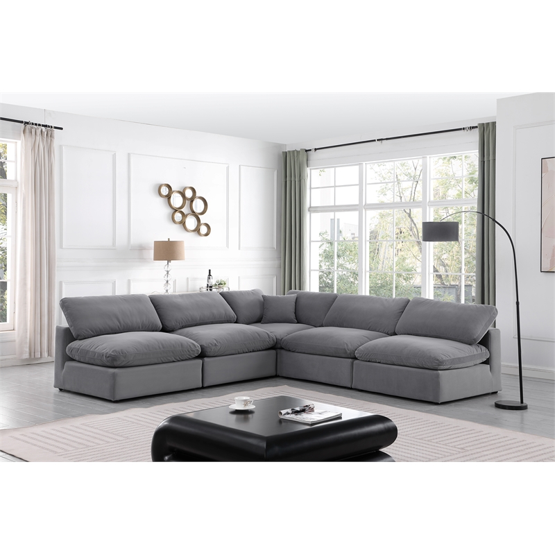 Meridian Furniture Comfy Grey Velvet 5-Pc. Modular Sectional