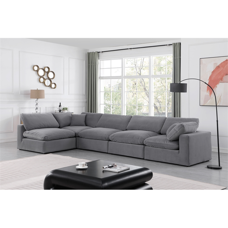 Meridian Furniture Comfy Grey Velvet 5-Pc. Modular Sectional