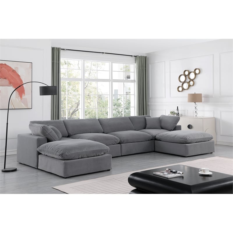 Meridian Furniture Comfy Grey Velvet 6-Pc. Modular Sectional
