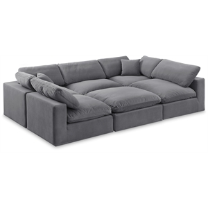 Meridian Furniture Comfy Grey Velvet 6-Pc. Modular Sectional