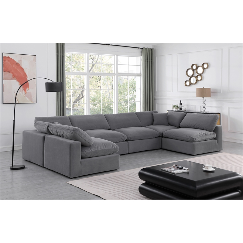 Meridian Furniture Comfy Grey Velvet 6-Pc. Modular Sectional