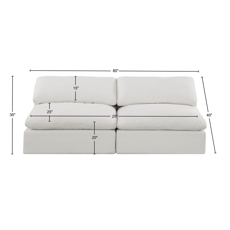 Meridian Furniture Comfy Cream Linen Textured Fabric 2-Pc. Modular Sofa