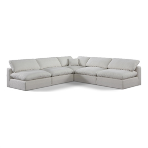 Meridian Furniture Comfy Cream Linen Textured Fabric 5-Pc. Modular Sectional