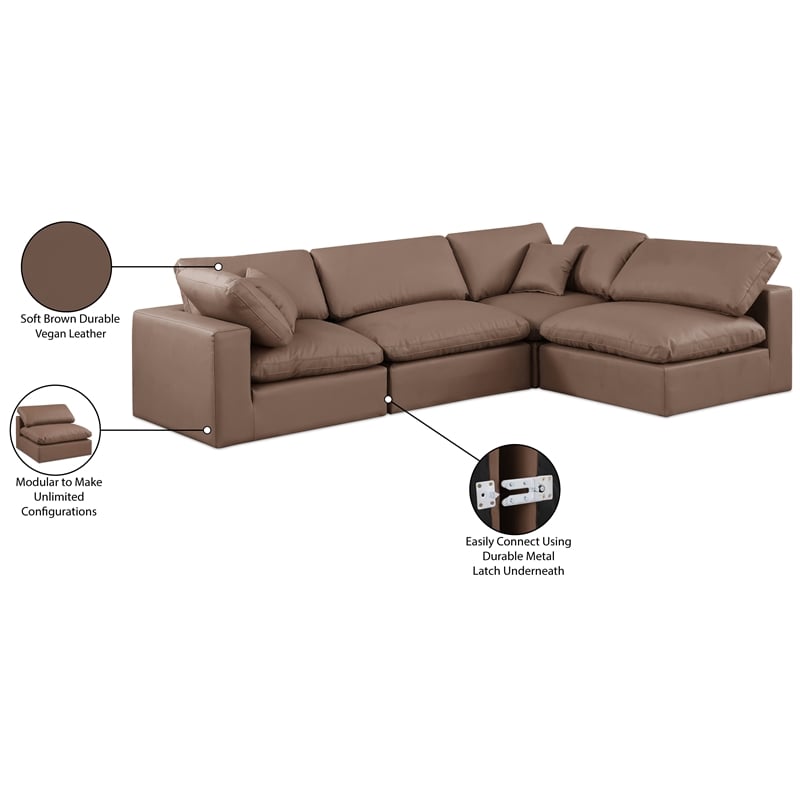 Meridian Furniture Comfy Brown Vegan Leather 4-Pc. Modular Sectional