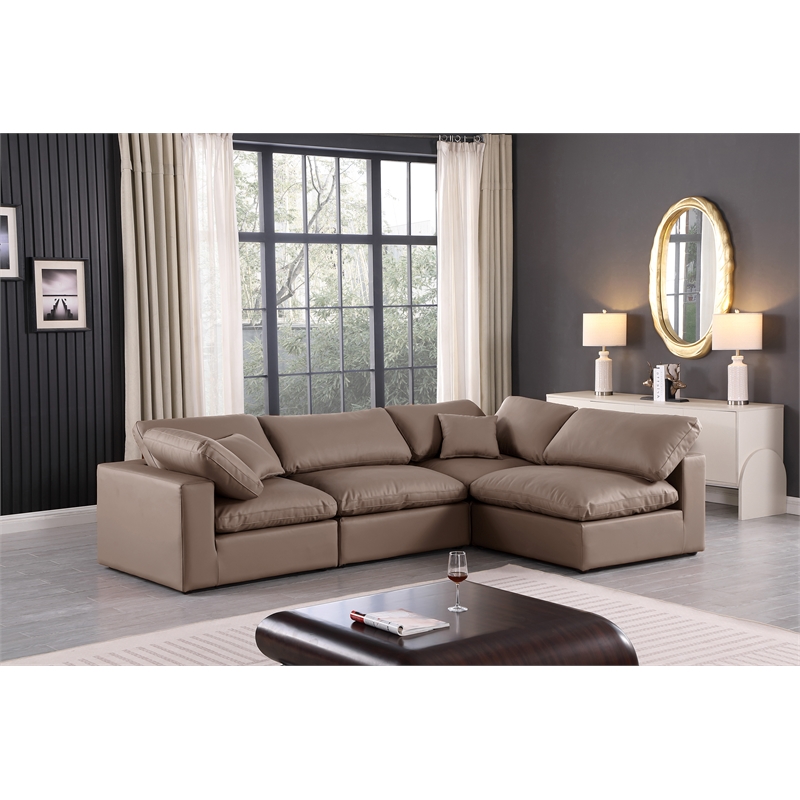 Meridian Furniture Comfy Brown Vegan Leather 4-Pc. Modular Sectional