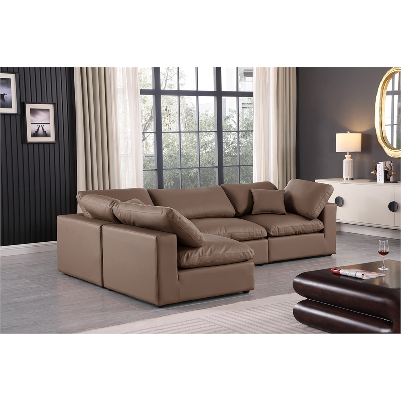 Meridian Furniture Comfy Brown Vegan Leather 4-Pc. Modular Sectional
