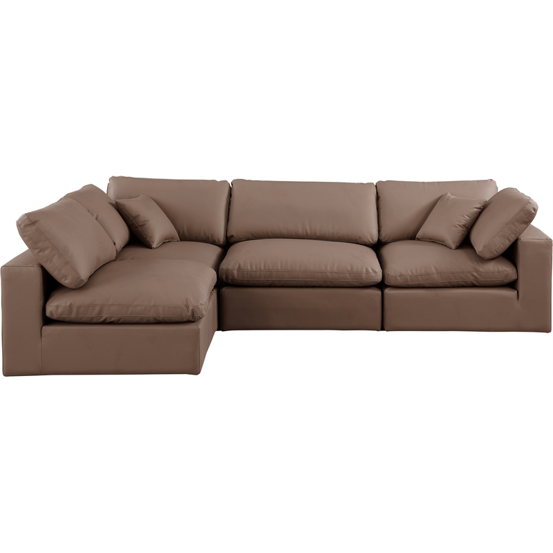 Meridian Furniture Comfy Brown Vegan Leather 4-Pc. Modular Sectional