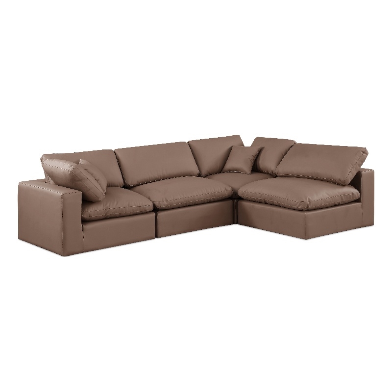 Meridian Furniture Comfy Brown Vegan Leather 4-Pc. Modular Sectional